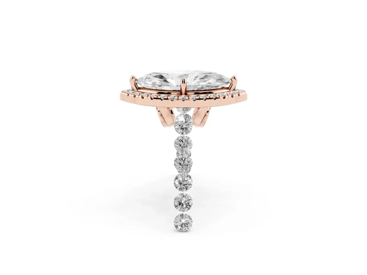 Marquise Cut Halo Pavé Diamond Engagement Ring with Four-Prong Setting Rose gold