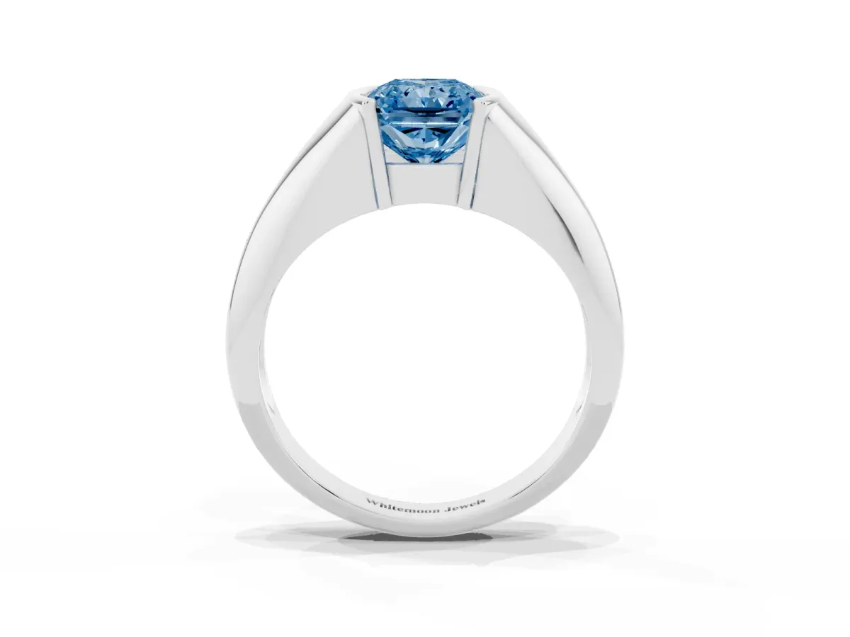 Fancy Blue Radiant Cut Solitaire Tension Set Diamond Ring White gold