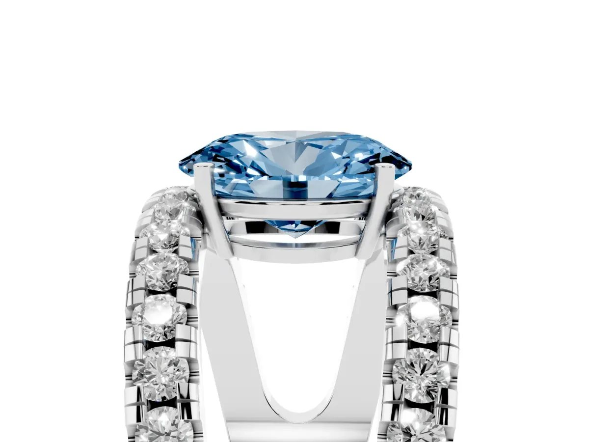 Fancy Blue Oval Cut Solitaire Split Shank Pave Diamond Ring Platinum