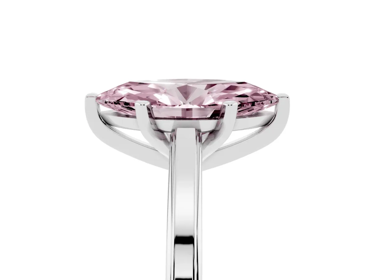 Fancy Pink Marquise Cut Solitaire Diamond Ring with Four-Prong Setting and Classic Band Silver