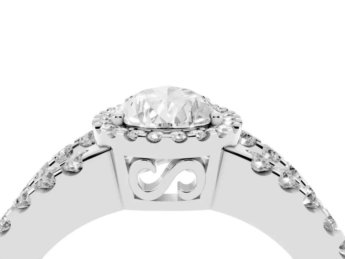 Pear Cut Cut Halo Split Shank Diamond Ring with Four-Prong Setting Platinum