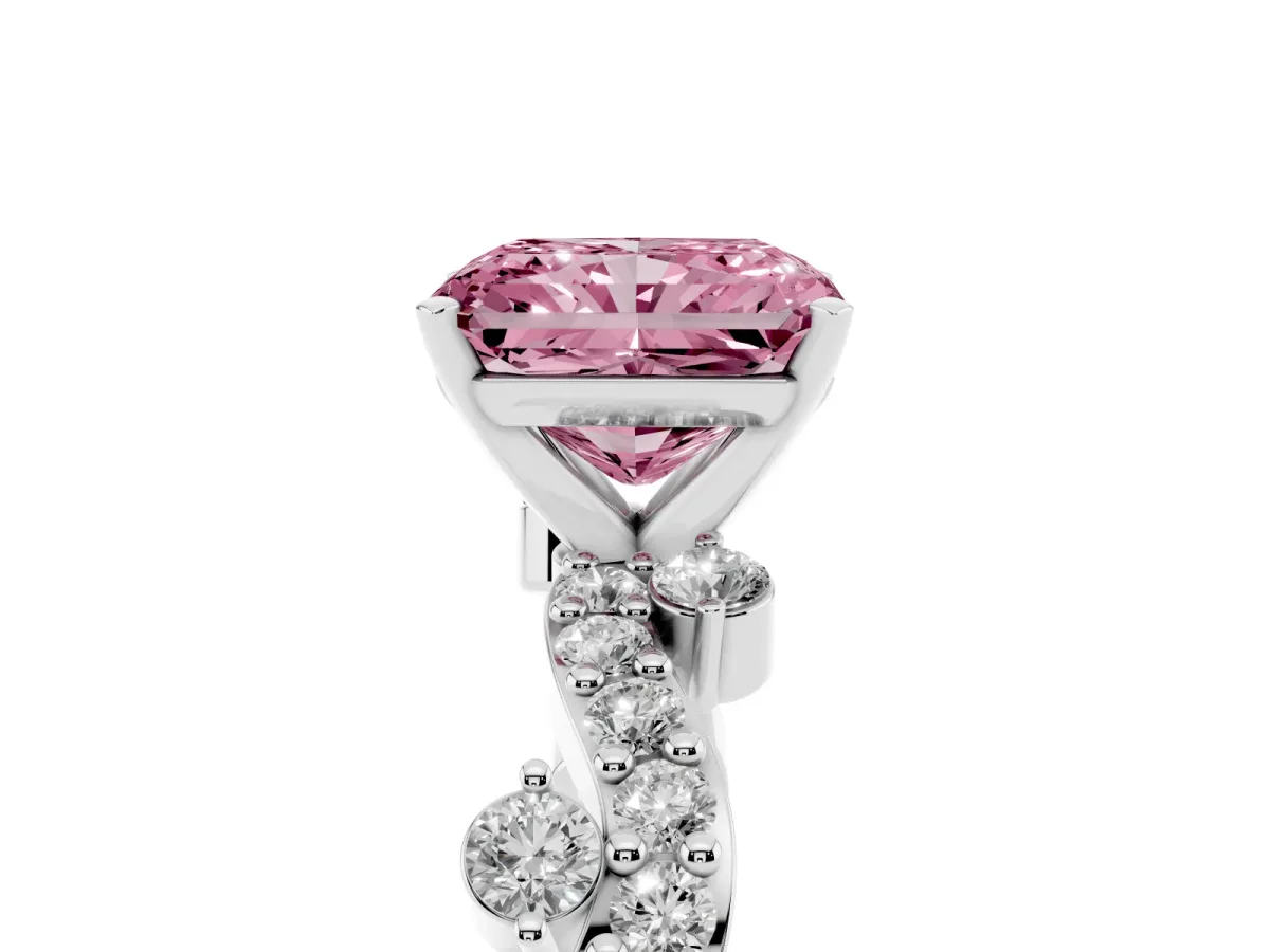 Fancy Pink Radiant Cut Cut Solitaire Diamond Twisted Band with Pave Setting Silver