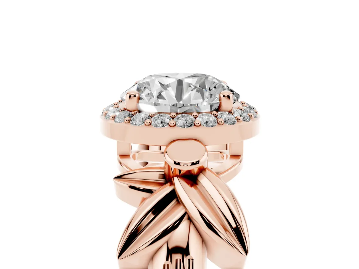 Round Cut Halo Diamond Floral Band with Four-Prong Setting Rose gold