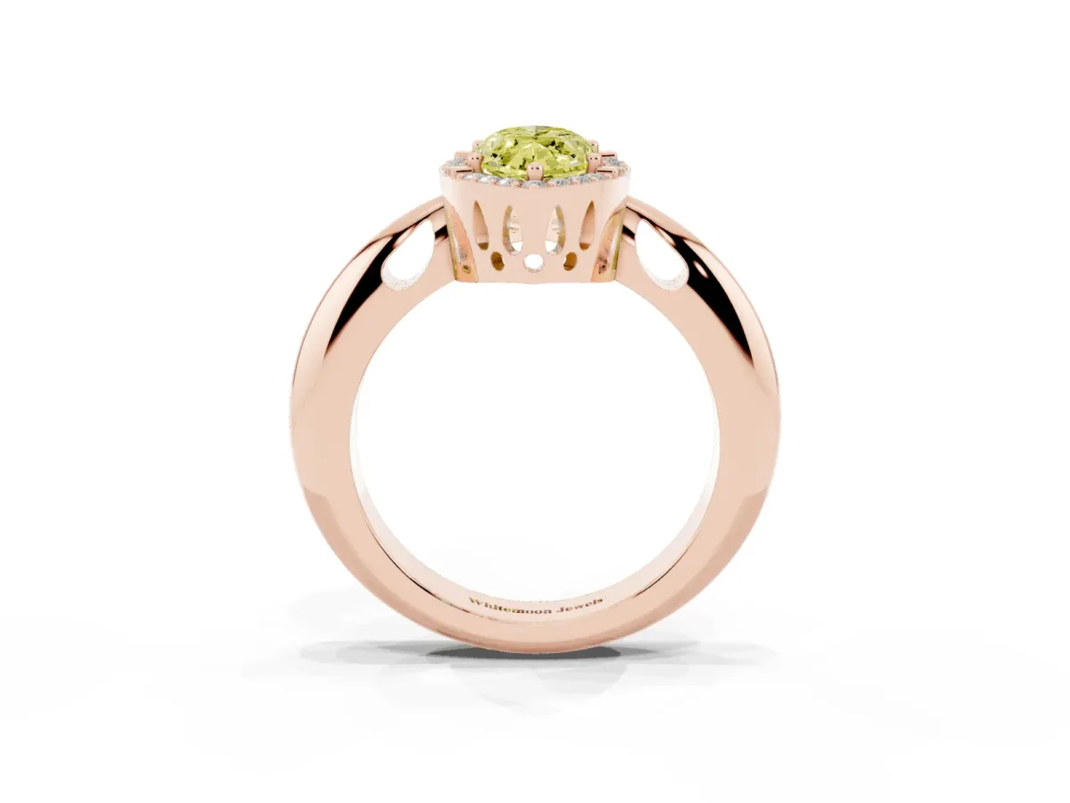 Fancy Yellow Marquise Cut Cut Diamond Halo Engagement Ring with Split Shank and Four-Prong Setting Rose gold