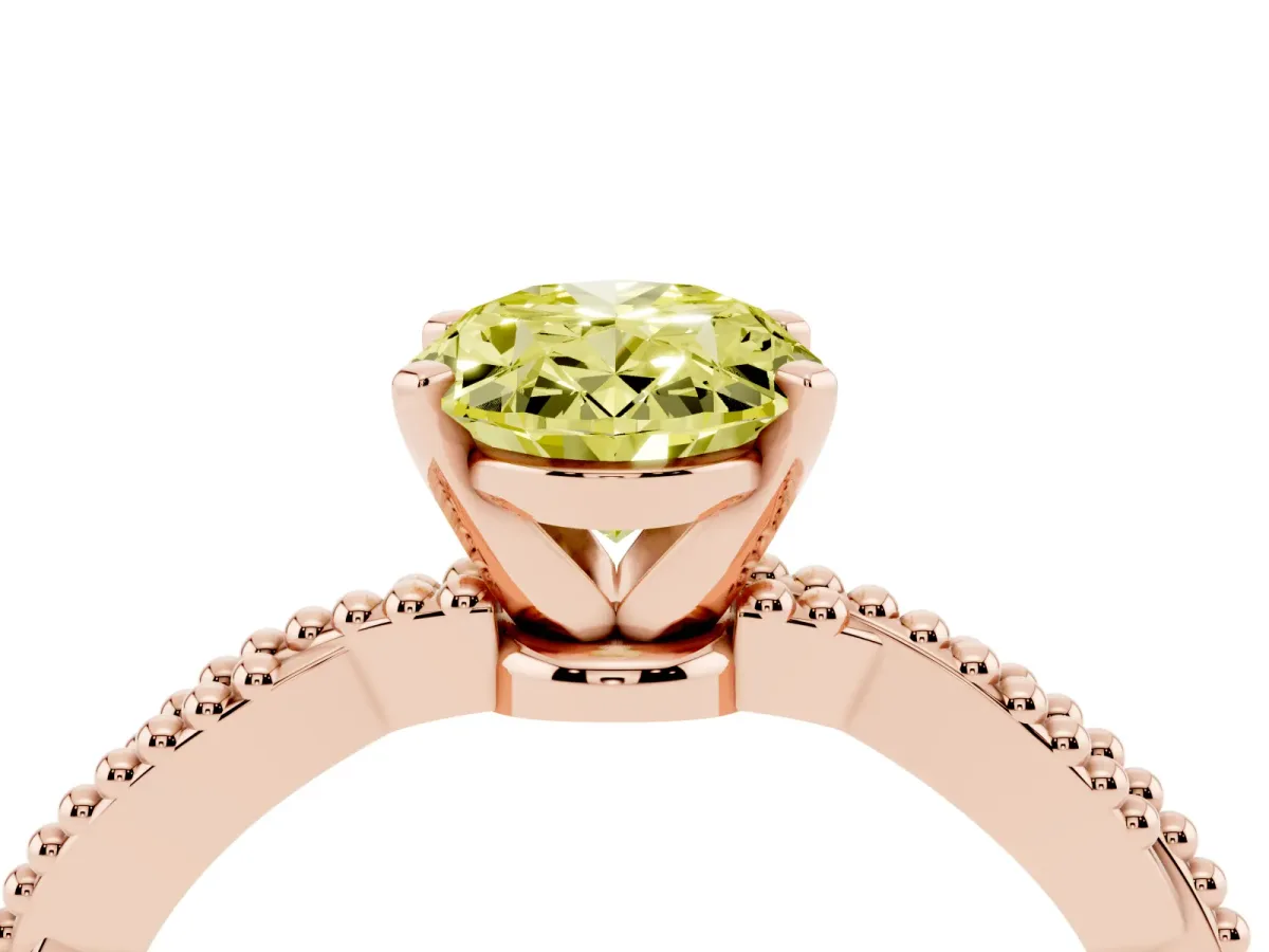 Fancy Yellow Oval Cut Solitaire Twisted Band with Bead Prong Setting Rose gold