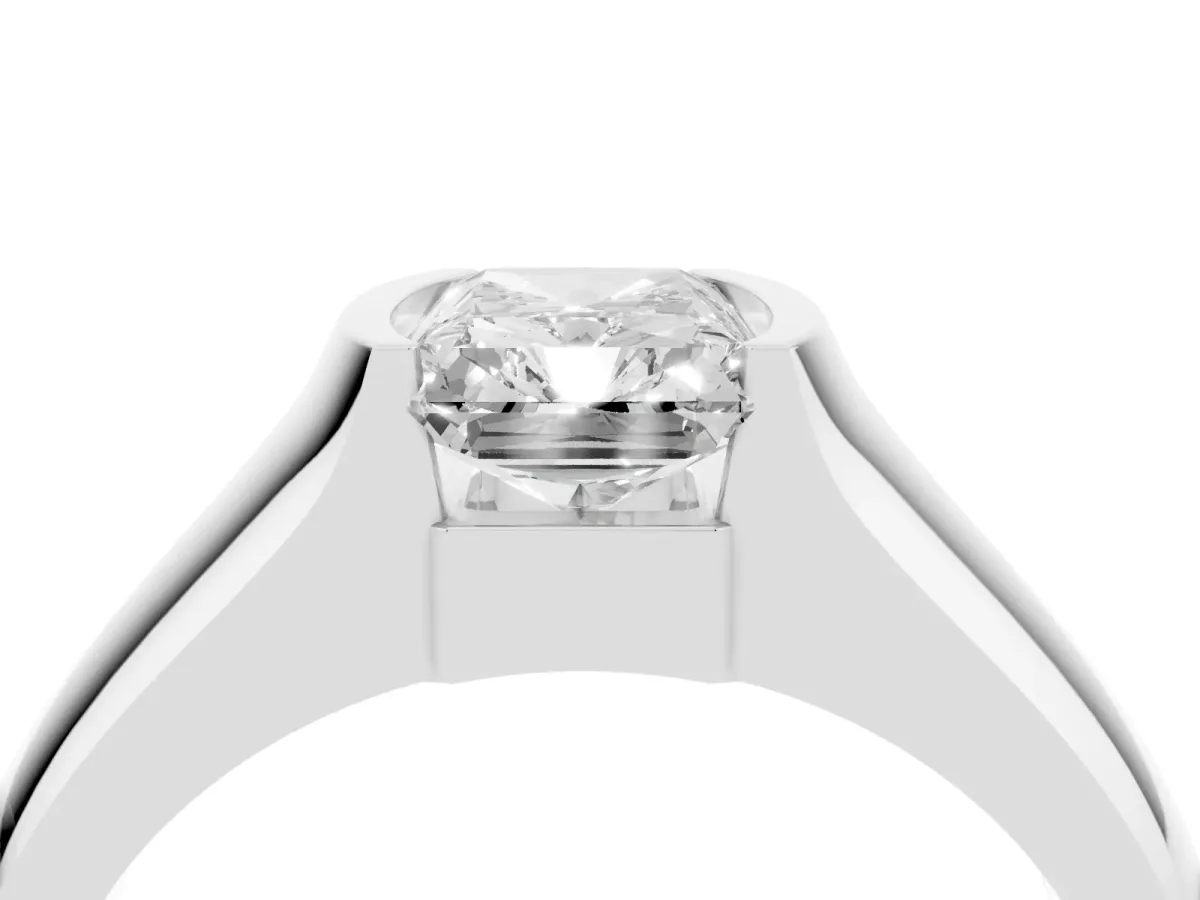Radiant Cut Solitaire Bezel Set Diamond Ring with Wide Band Platinum