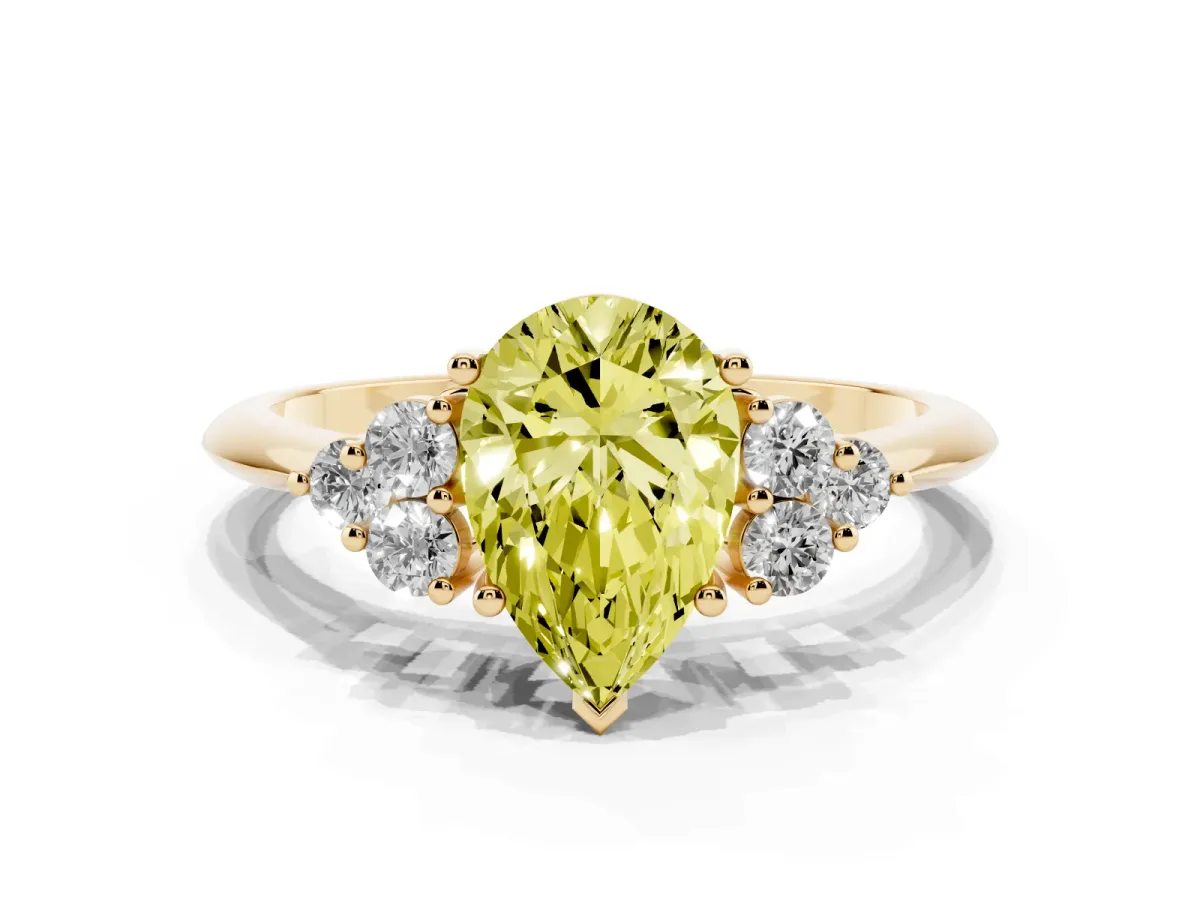 Fancy Yellow Pear Cut Cut Diamond Cluster Ring with Solitaire Band and Four-Prong Setting Yellow gold