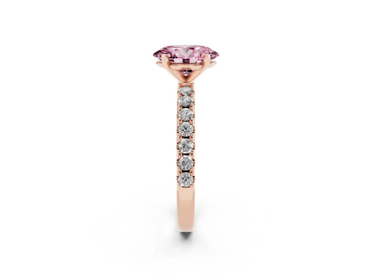 Fancy Pink Oval Cut Diamond Solitaire Pavé Band with Four-Prong Setting Rose gold