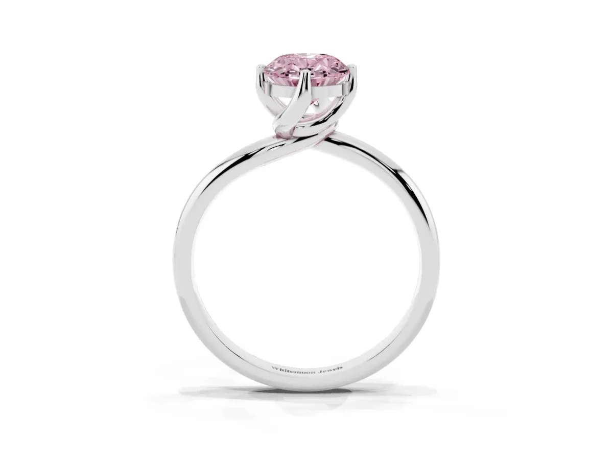 Fancy Pink Oval Cut Diamond Solitaire Engagement Ring with Four-Prong Setting and Classic Band White gold