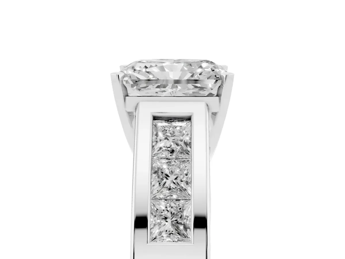 Radiant Cut Cut Channel Set Solitaire Ring with Four-Prong Setting Silver
