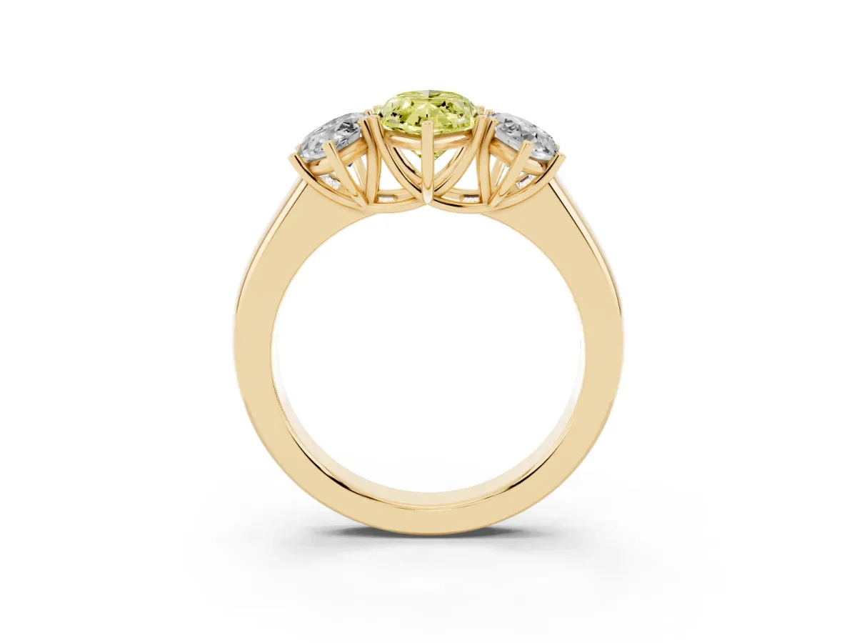Fancy Yellow Three-Stone Marquise Cut Cut Diamond Ring with Prong Setting and Classic Band Yellow gold