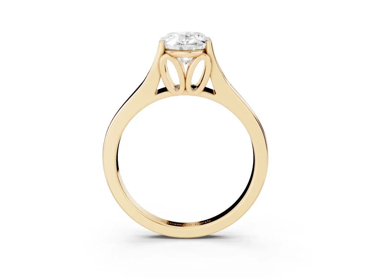 Oval Cut Solitaire Diamond Ring with Cathedral Band and Four-Prong Setting Yellow gold