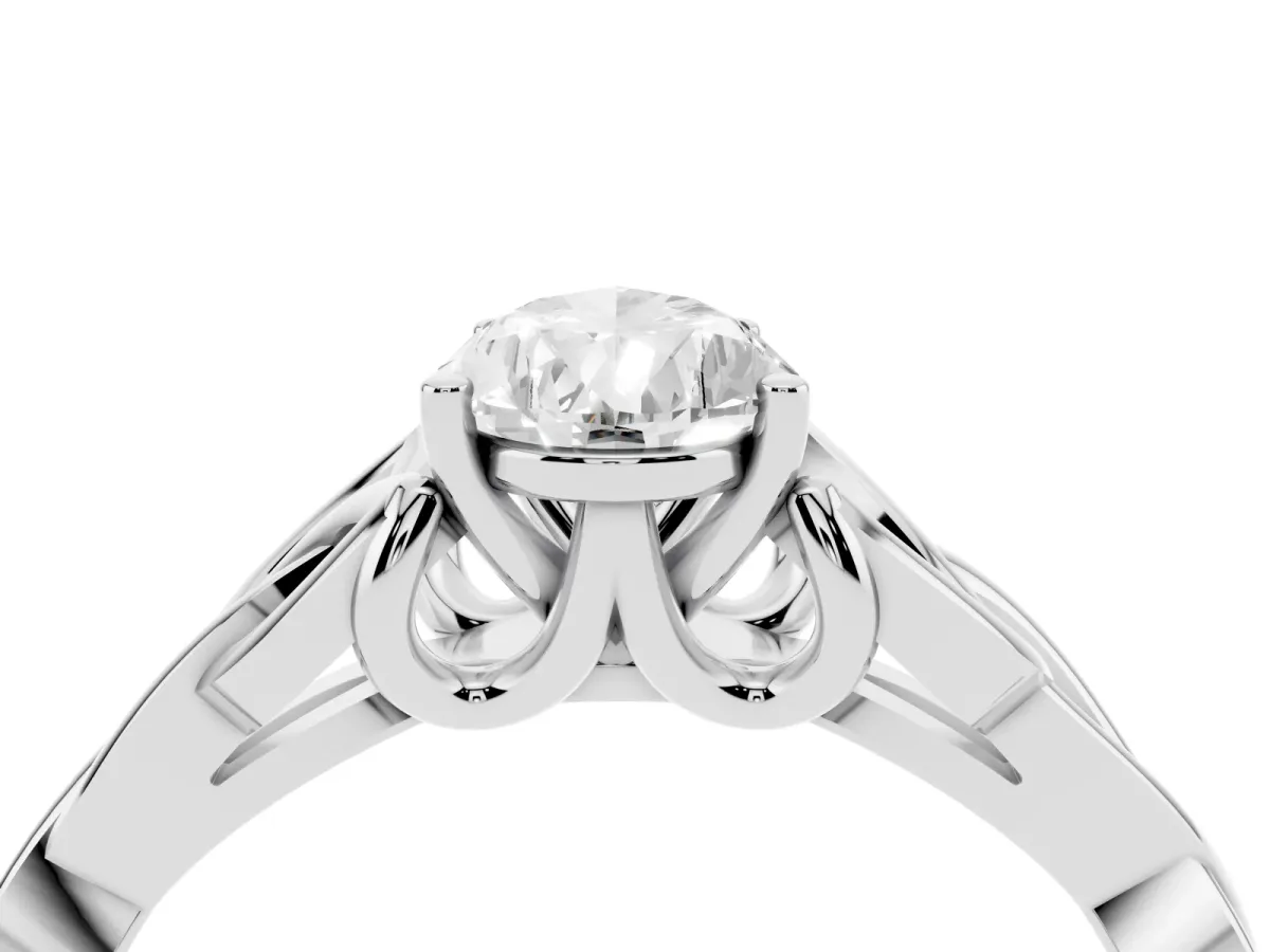Pear Cut Diamond Solitaire Engagement Ring with Celtic Knot Band and Four-Prong Setting White gold