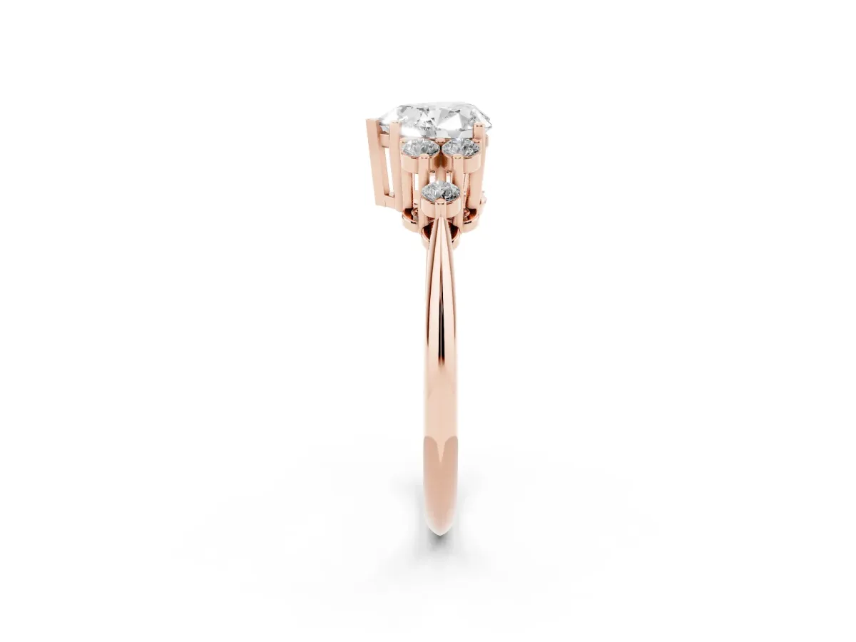 Heart Cut Cut Diamond Cluster Ring with Solitaire Band and Four-Prong Setting Rose gold