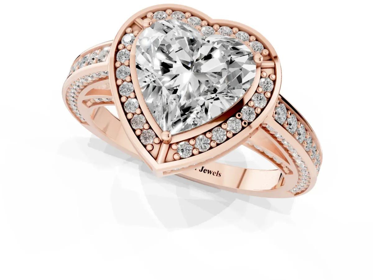 Heart Cut Cut Halo Pave Split Shank Prong Setting Ring Rose gold