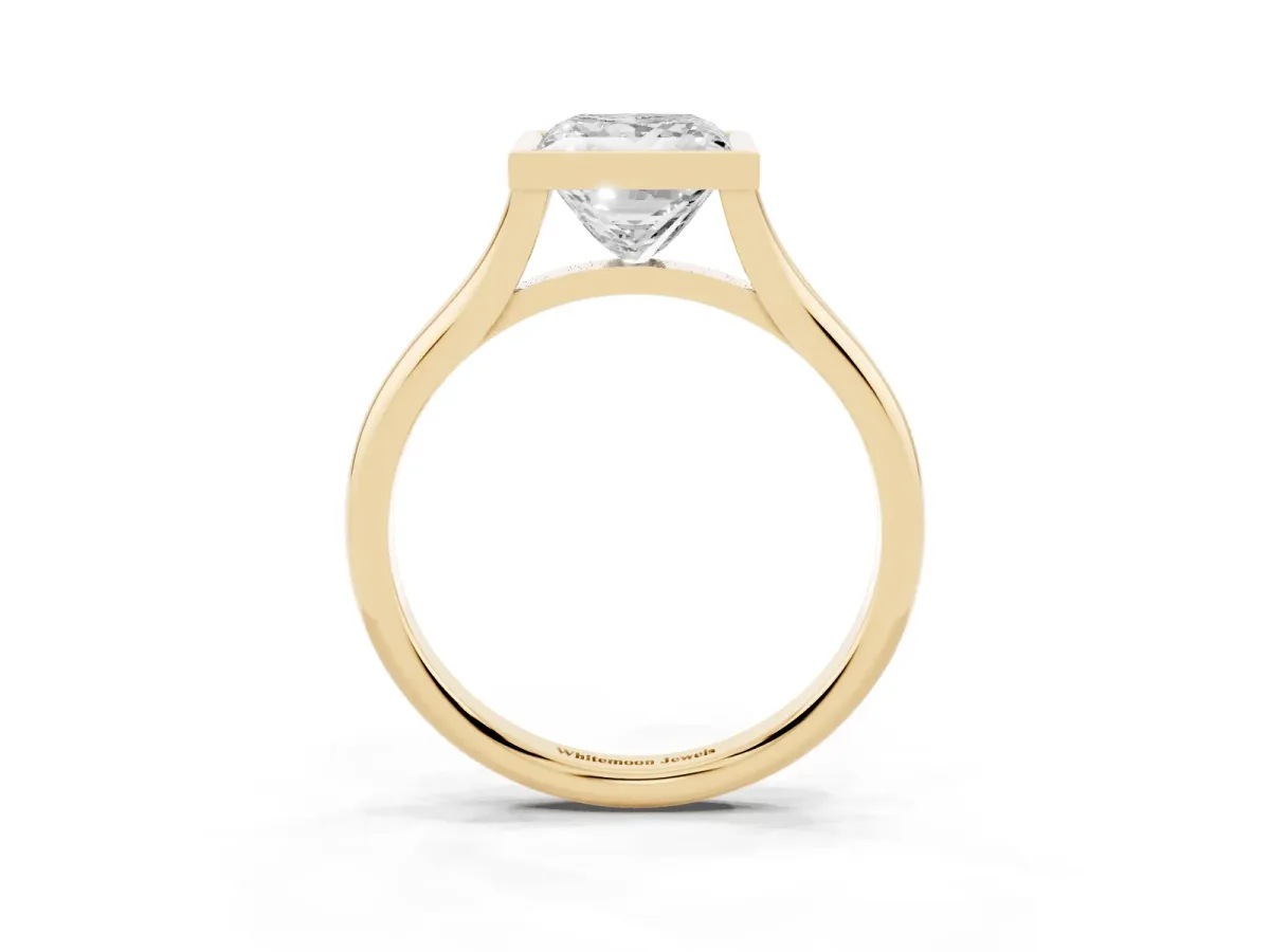 Bezel Set Princess Cut Cut Solitaire Ring with Tapered Band Yellow gold