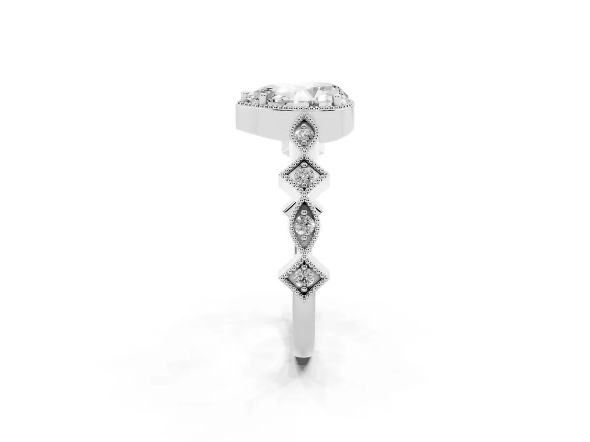 Pear Cut Milgrain Marquise Diamond Twist Band Ring Silver