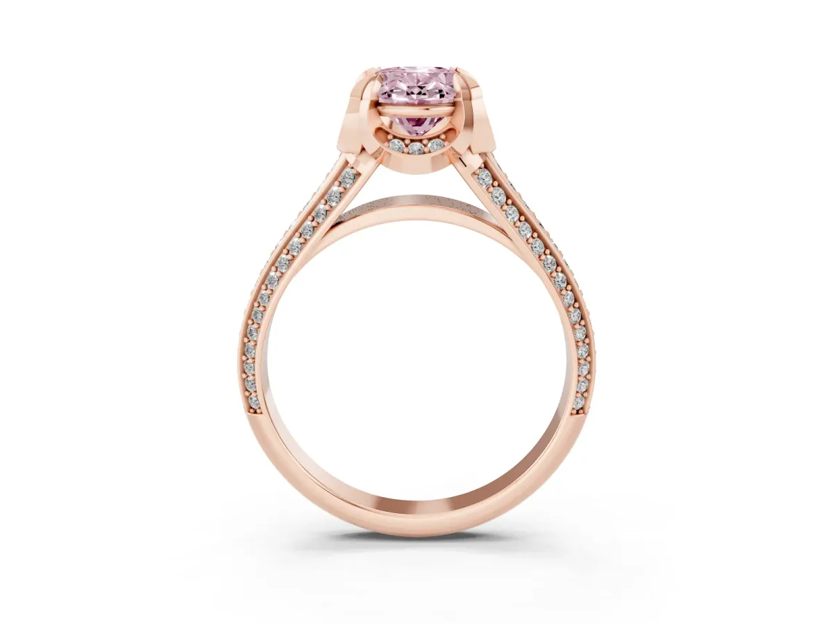 Fancy Pink Oval Cut Solitaire Pave Split Shank Ring with Four-Prong Setting Rose gold