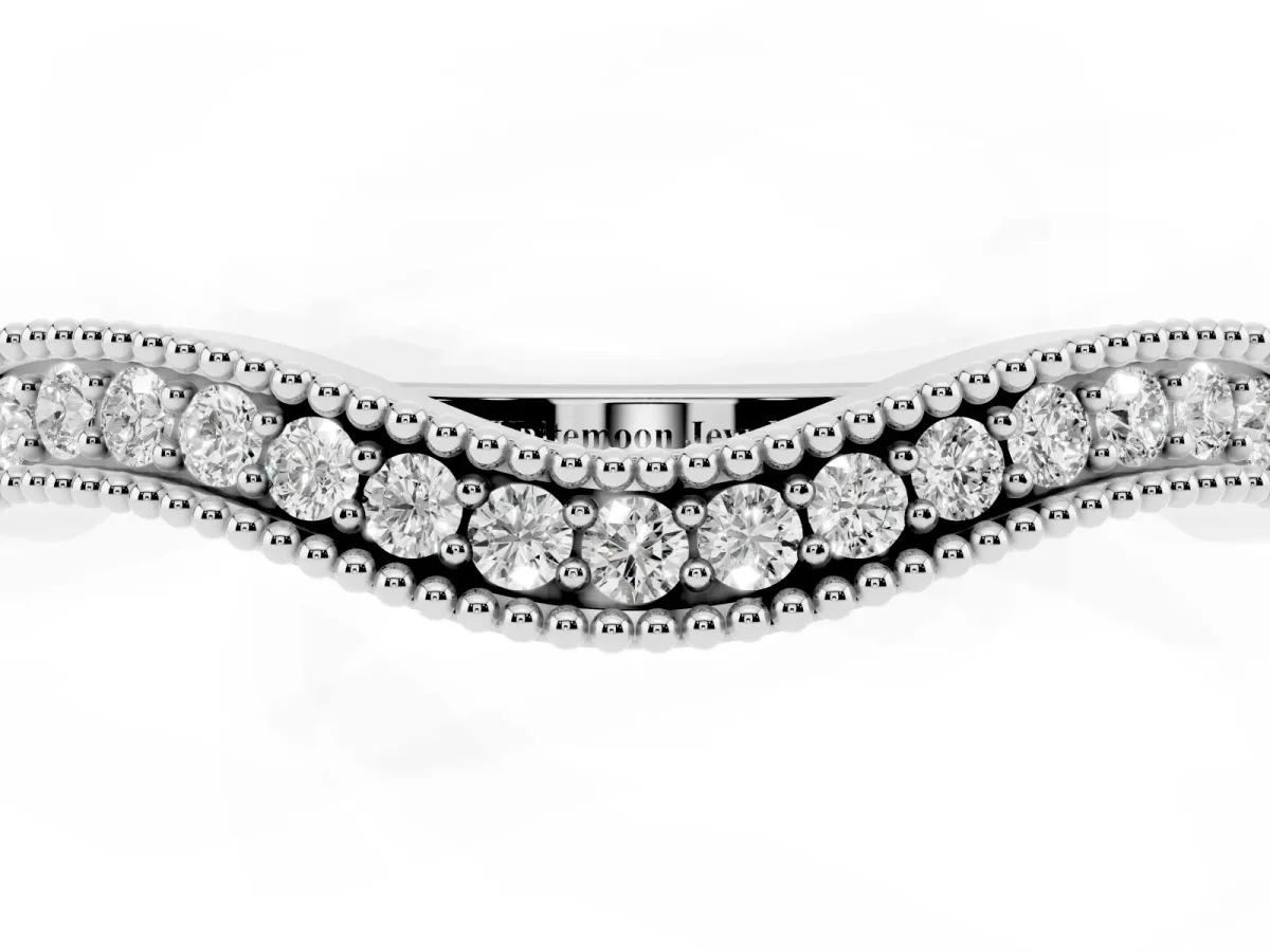 Pavé Round Diamond Curved Milgrain Band White gold