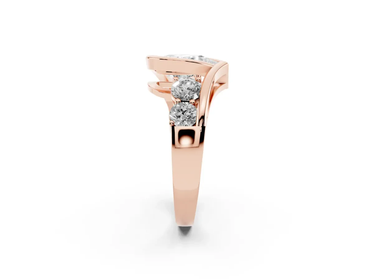Bezel Set Pear Cut Diamond Bypass Ring with Round Accents Rose gold