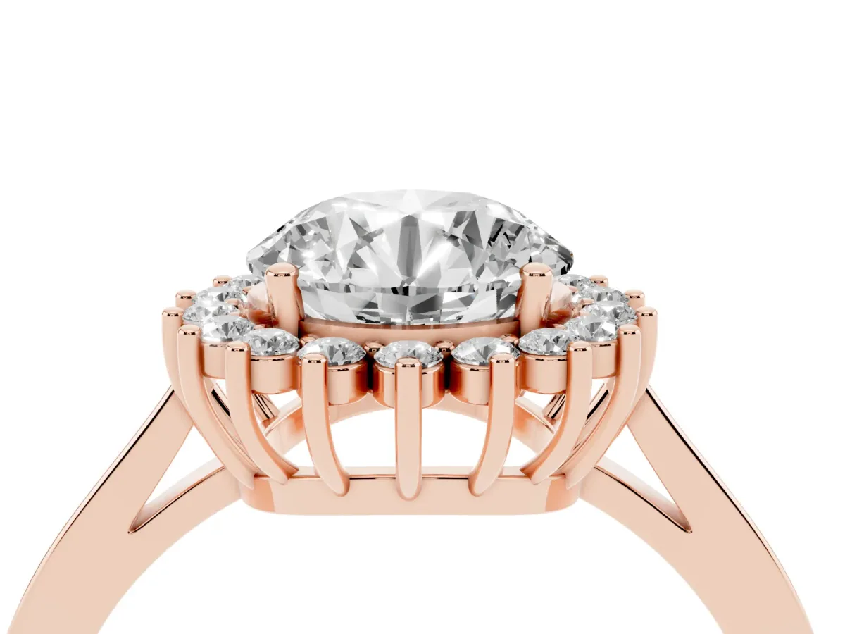 Round Cut Cut Diamond Halo Ring with Round Brilliant Halo and Solitaire Band Rose gold