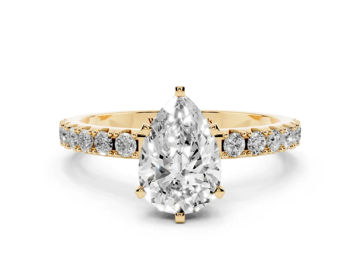 Pear Cut Diamond Solitaire Pavé Band with Four-Prong Setting Yellow gold
