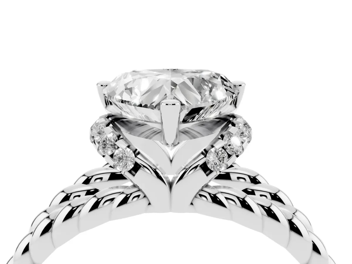 Heart Cut Halo Twisted Band Four-Prong Ring Silver