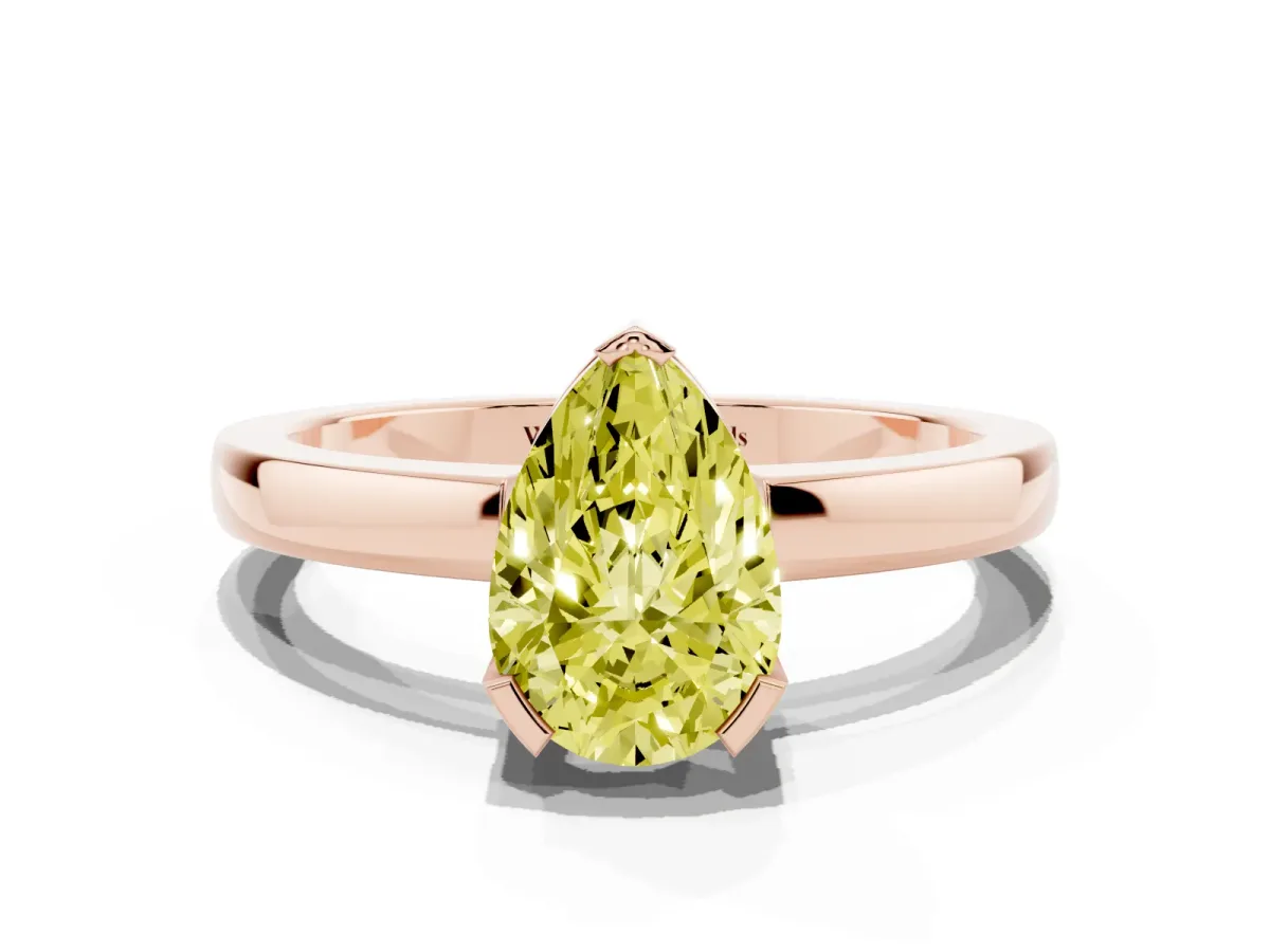 Fancy Yellow Pear Cut Cut Solitaire Ring with Four-Prong Setting and Classic Band Rose gold