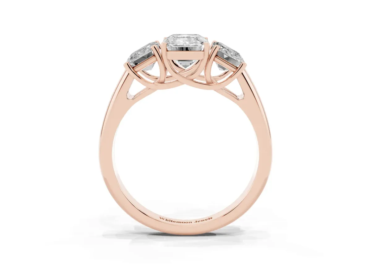 Three-Stone Emerald Cut Diamond Engagement Ring with Prong Setting Rose gold