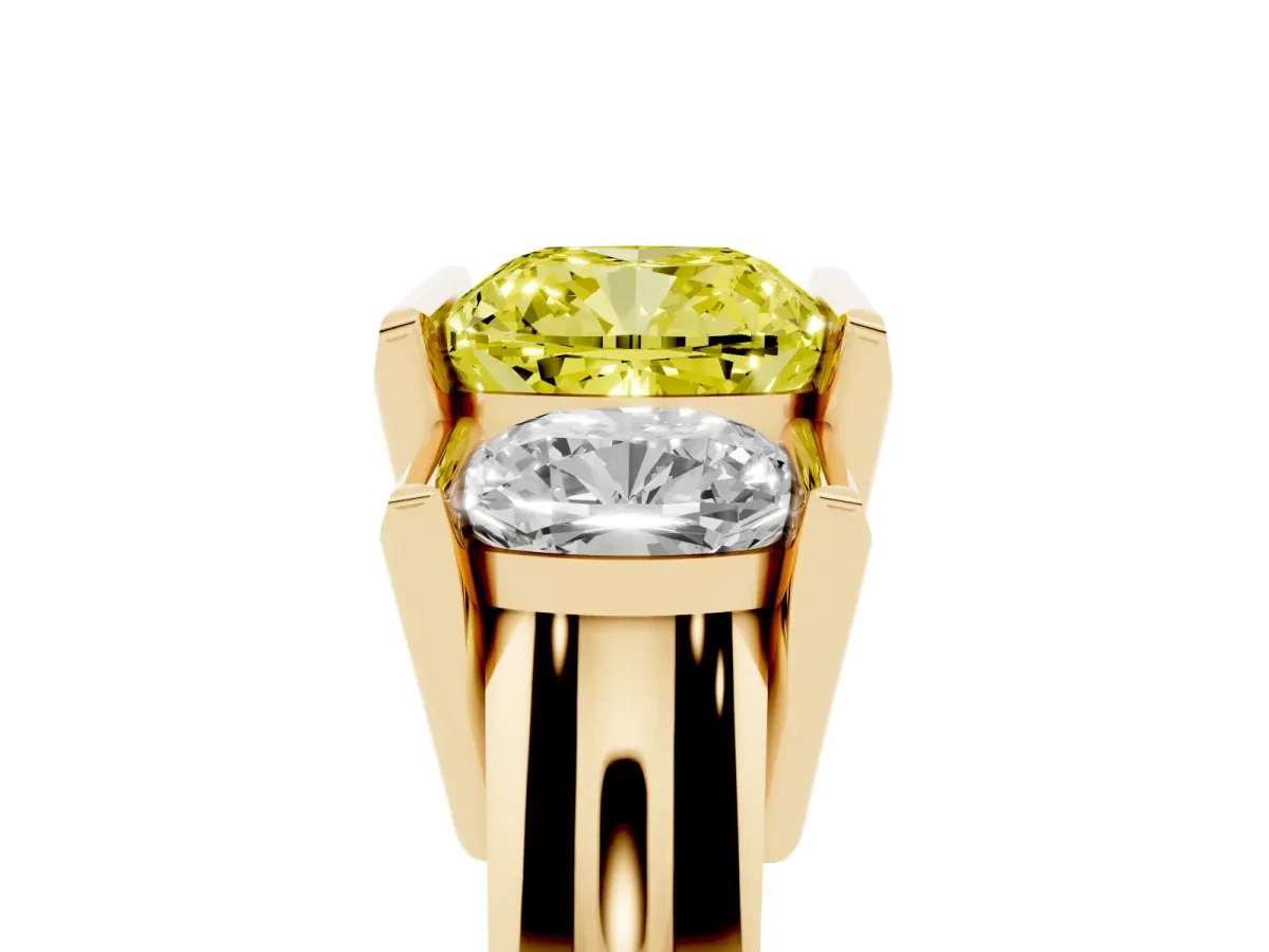 Fancy Yellow Three Stone Cushion Cut Cut Channel Set Diamond Ring Yellow gold
