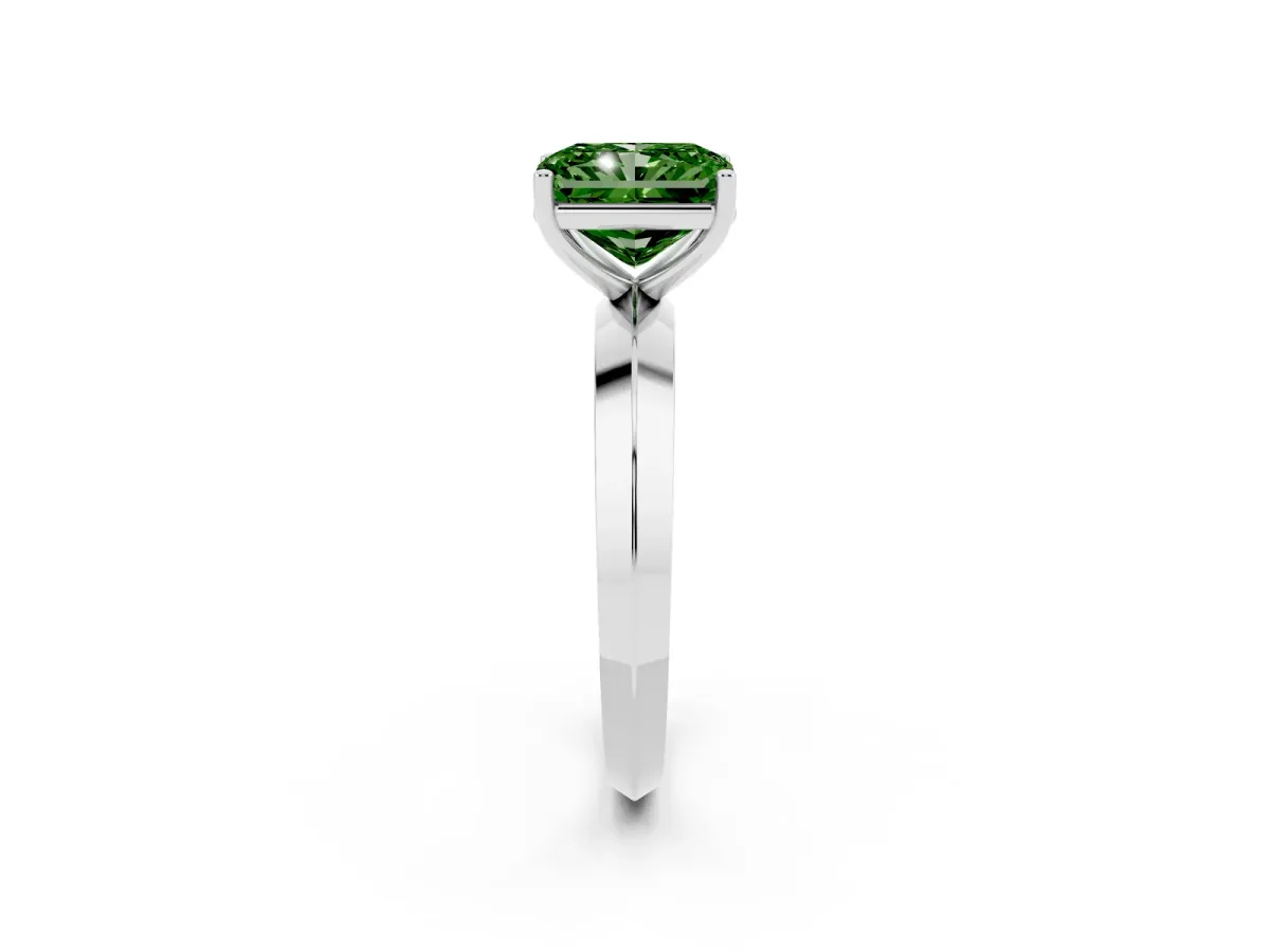 Fancy Green Radiant Cut Cut Solitaire Engagement Ring with Flat Band and Four-Prong Setting Silver