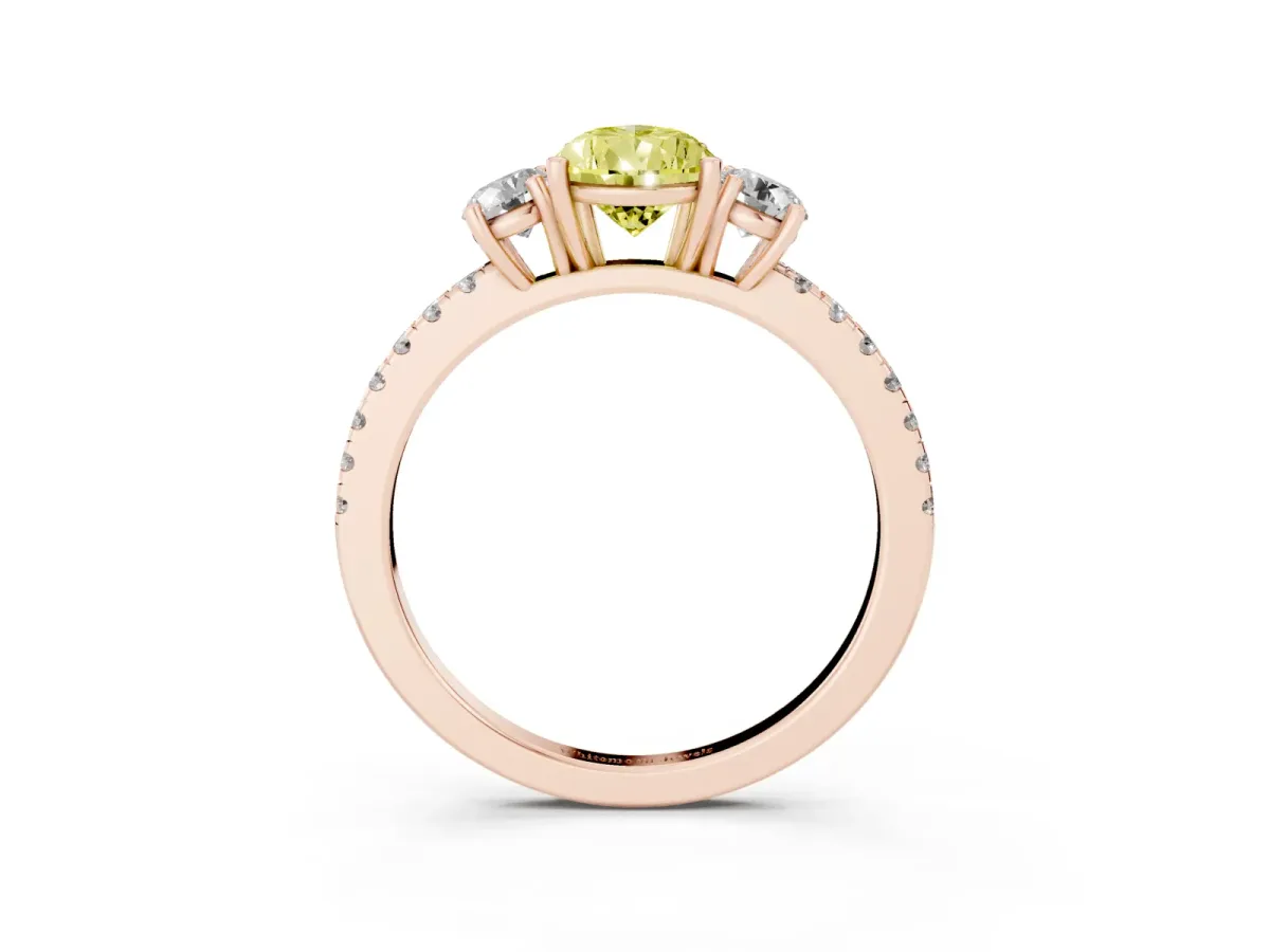 Fancy Yellow Three-Stone Pear Cut Cut Diamond Pavé Band with Prong Setting Rose gold