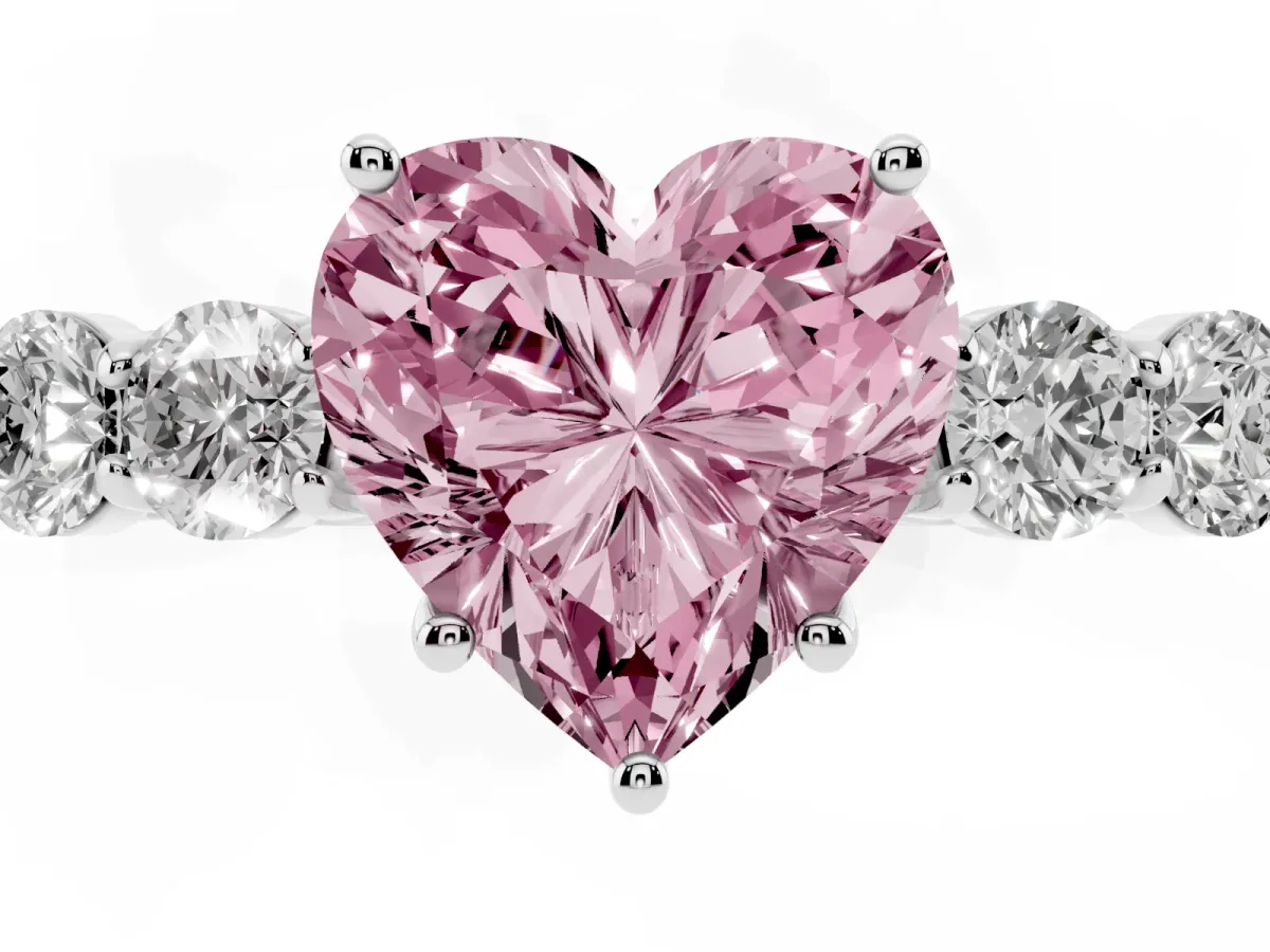 Fancy Pink Heart Cut Cut Diamond Five-Stone Prong Set White Gold Ring Silver