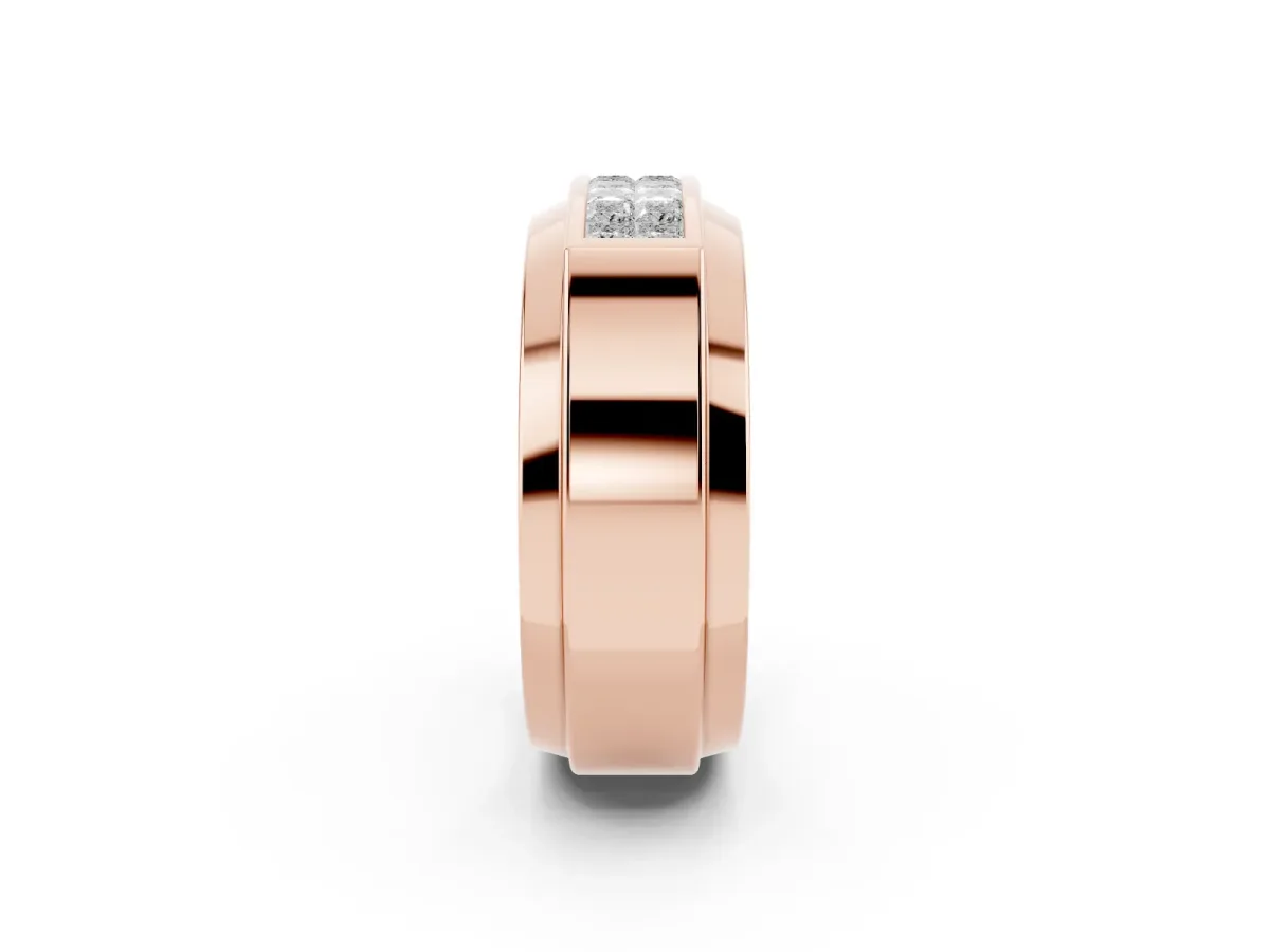 Princess Diamond Pavé Panel Mens Band Rose gold