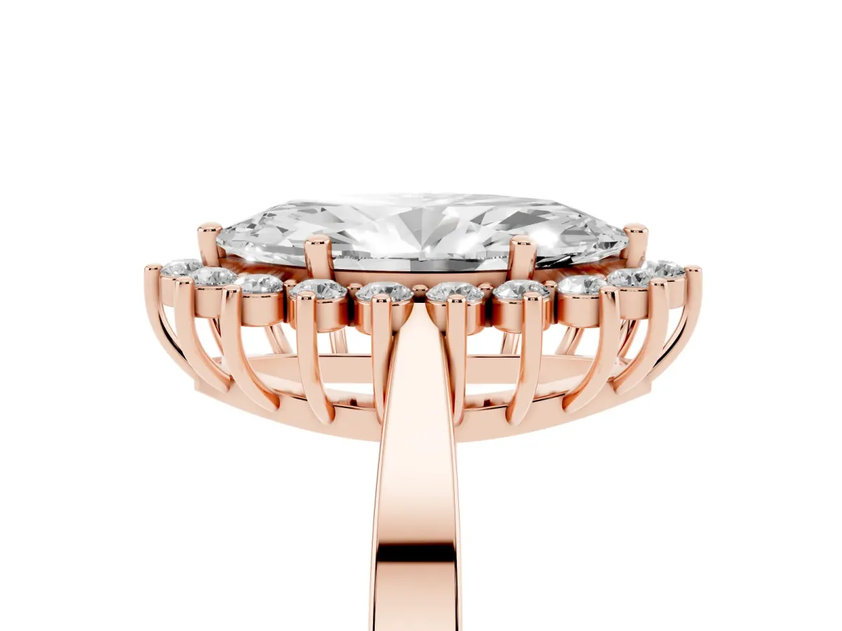 Marquise Cut Cut Diamond Halo Ring with Round Brilliant Halo and Solitaire Band Rose gold