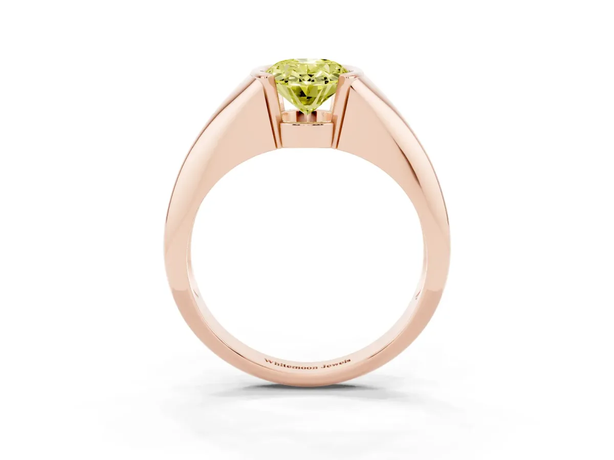 Fancy Yellow Oval Cut Solitaire Tension Set Diamond Ring Rose gold