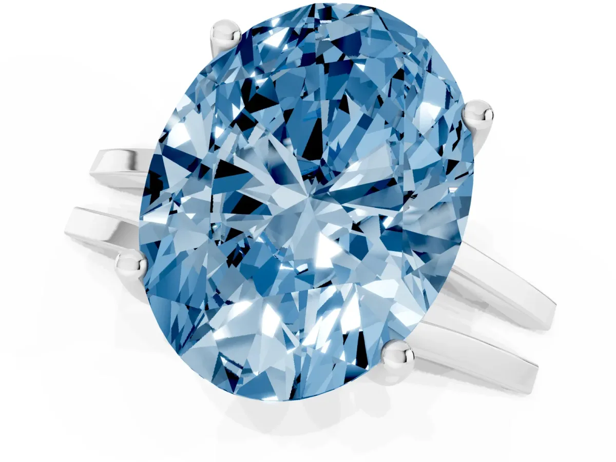 Fancy Blue Oval Cut Cut Diamond Solitaire Engagement Ring with Tapered Plain Band and Four-Prong Setting White gold