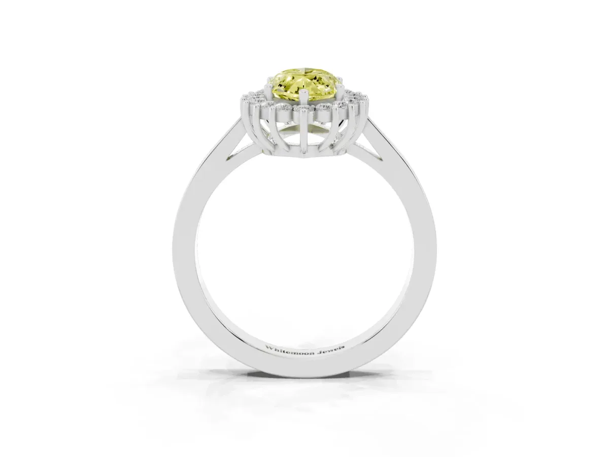 Fancy Yellow Marquise Cut Cut Diamond Halo Ring with Round Brilliant Halo and Solitaire Band Platinum
