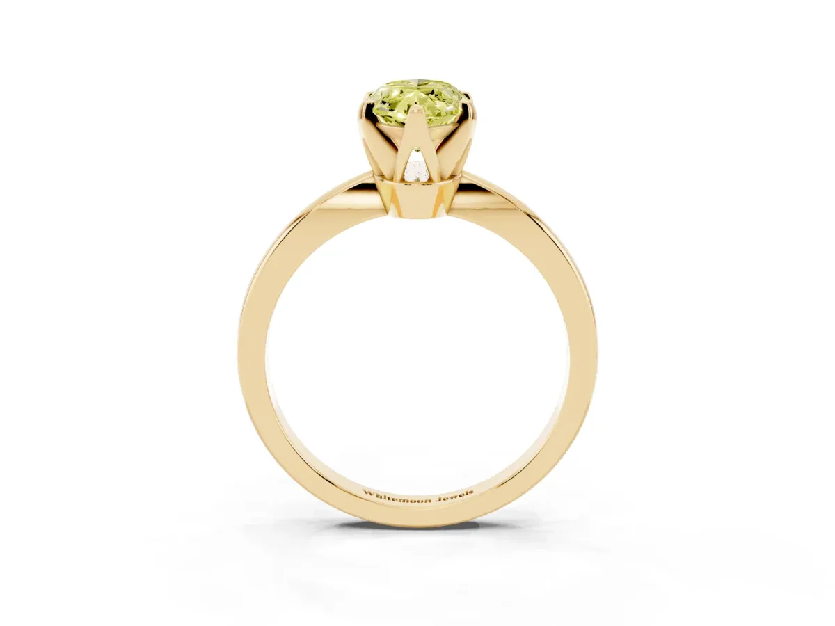 Fancy Yellow Marquise Cut Solitaire Engagement Ring with Six-Prong Setting and Tapered Band Yellow gold
