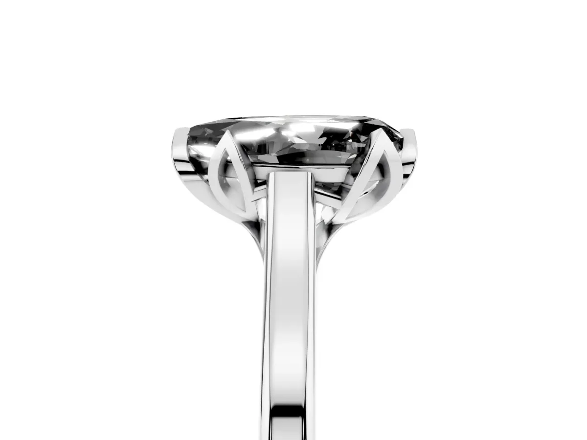 Fancy Black Pear Cut Diamond Solitaire Ring with Flower Prong Setting and Classic Band Silver