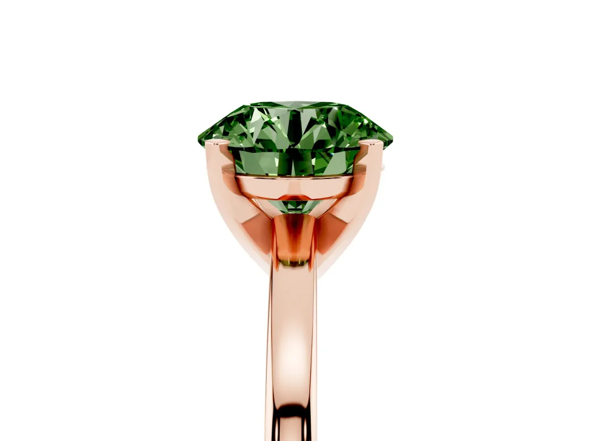 Fancy Green Round Cut Solitaire Diamond Engagement Ring with Four-Prong Setting on a Classic Band Rose gold