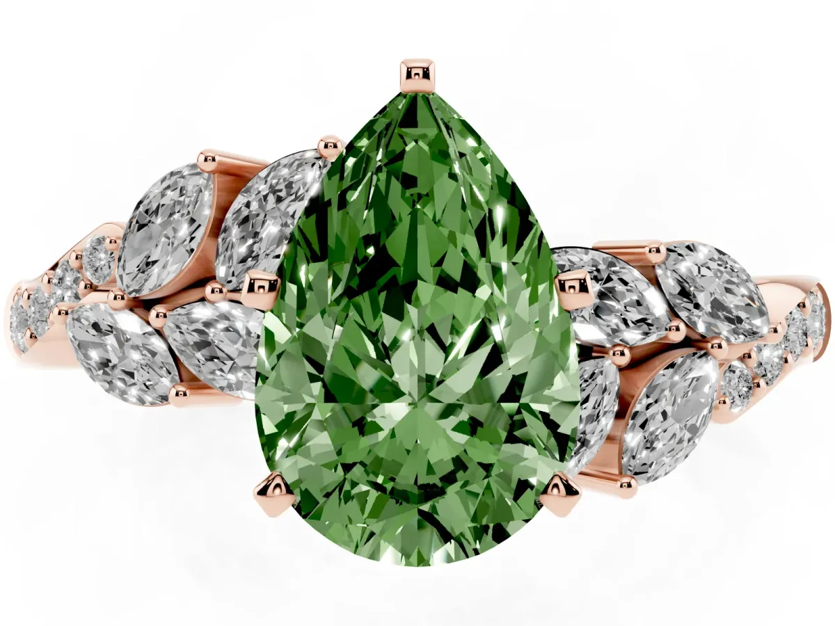 Fancy Green Pear Cut Solitaire Marquise Twist Band with Six-Prong Setting Rose gold