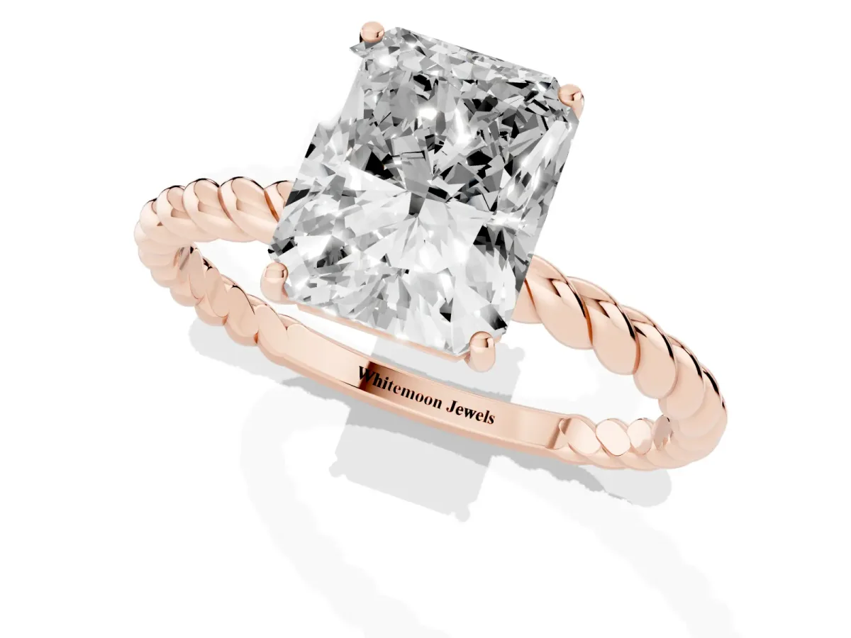 Radiant Cut Solitaire Twist Band Ring with Four-Prong Setting Rose gold