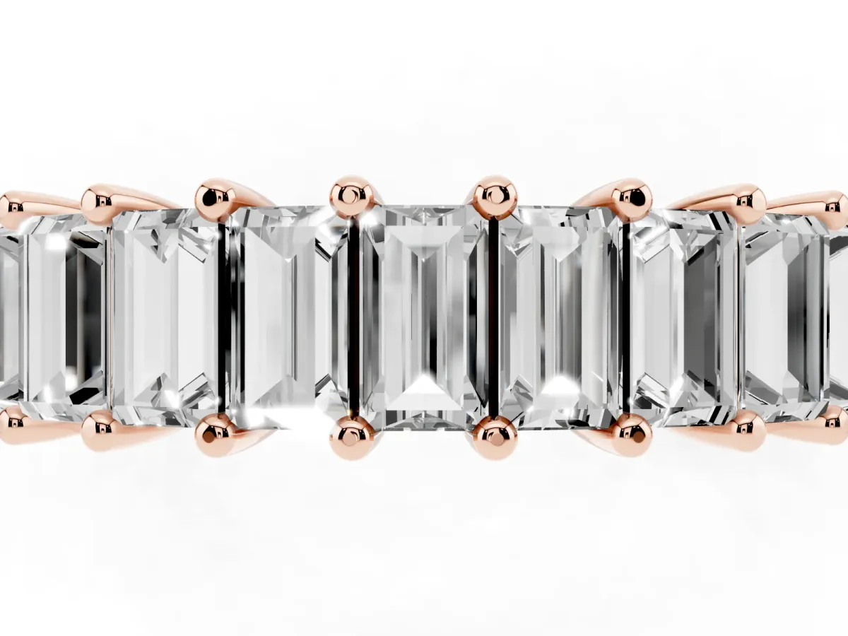 Baguette Cut Half Eternity Band with Shared Prong Setting Rose gold
