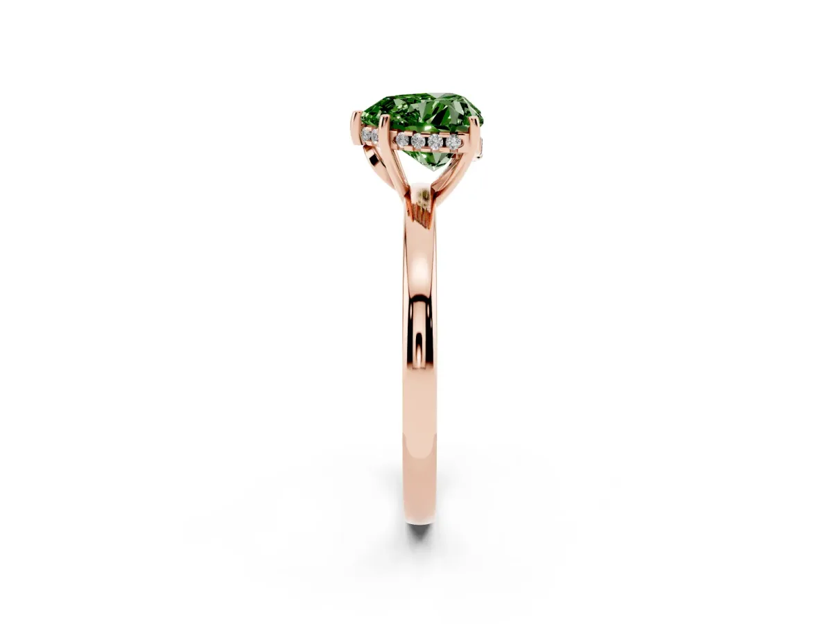 Fancy Green Heart Cut Solitaire Diamond Ring with Prong Setting and Plain Band Rose gold
