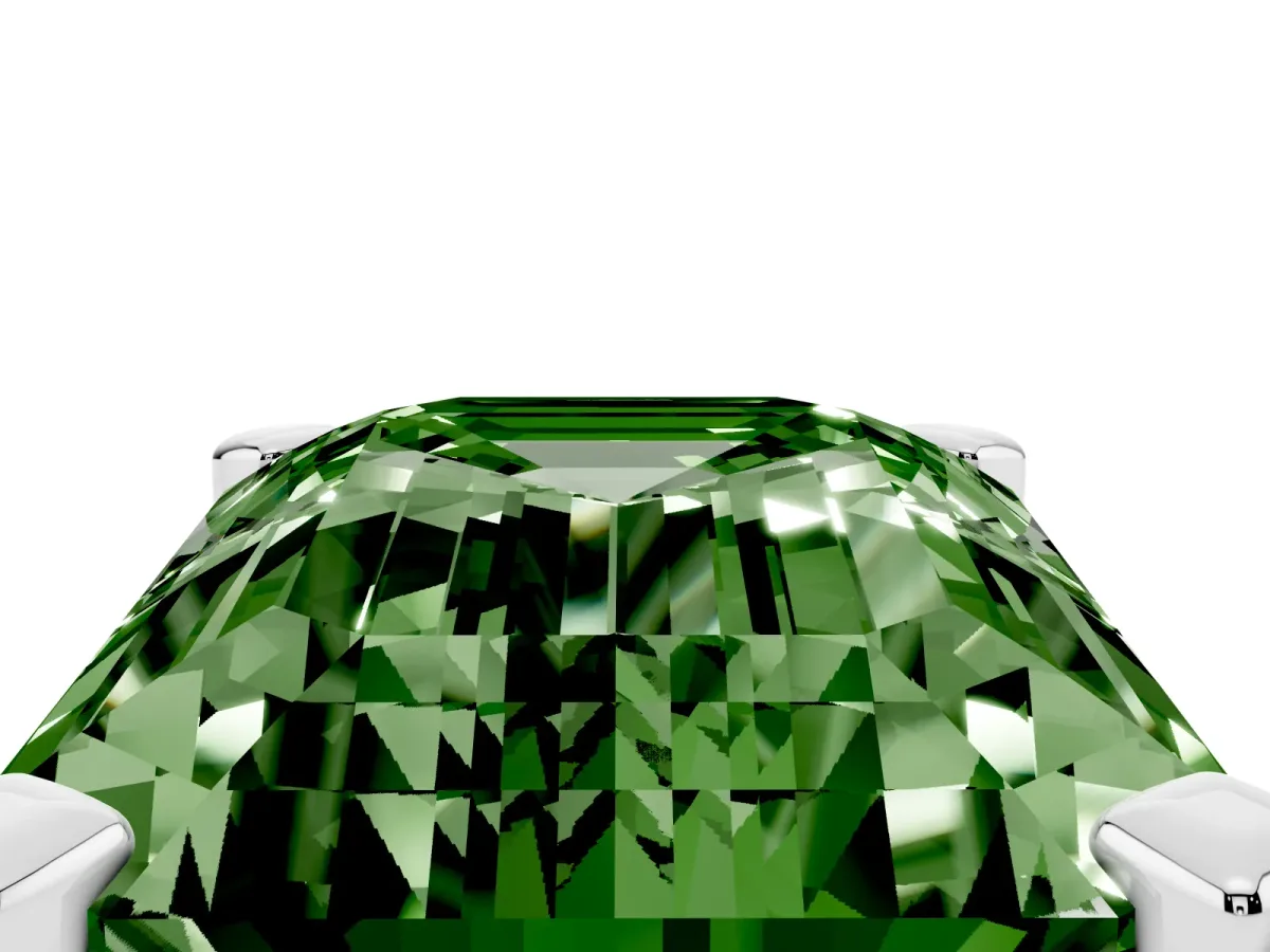 Fancy Green Emerald Cut Diamond Solitaire Ring with Prong Setting and Classic Band Platinum