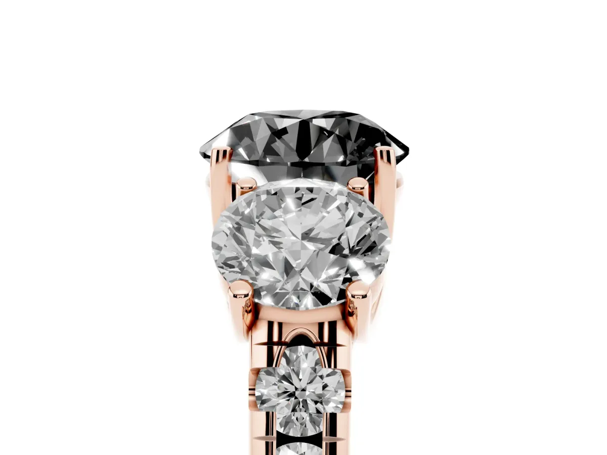 Fancy Black Three-Stone Round Cut Diamond Pavé Band with Prong Setting Rose gold