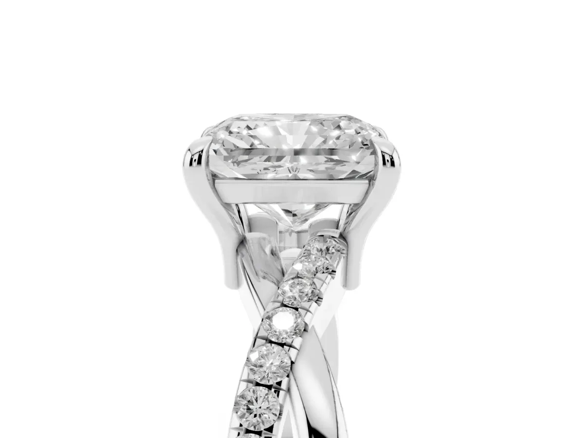 Radiant Cut Cut Diamond Twist Band Solitaire with Prong Setting Platinum