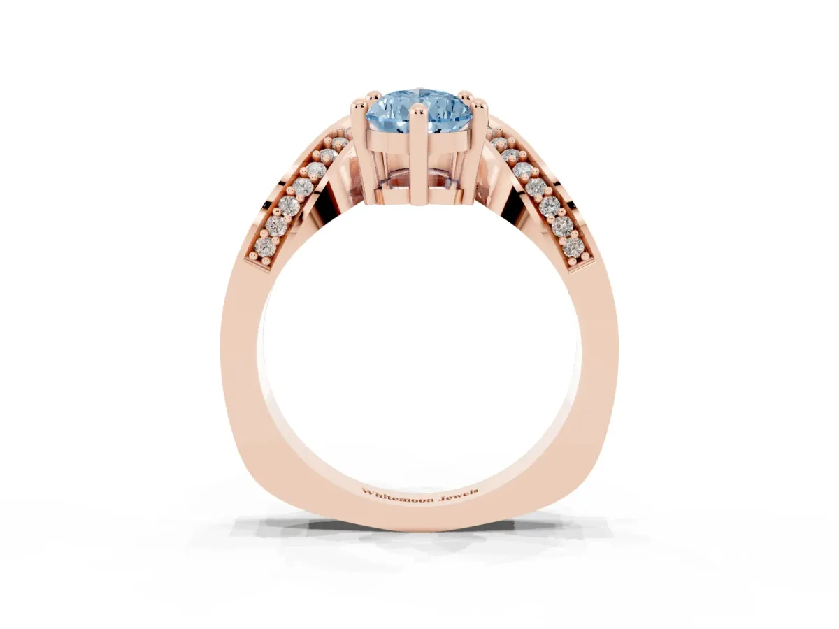 Fancy Blue Pear Cut Solitaire Diamond Engagement Ring with Pave Band and Four-Prong Setting Rose gold