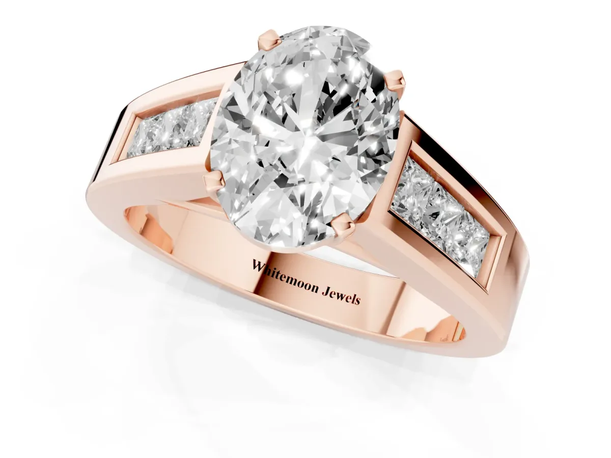 Oval Cut Cut Channel Set Solitaire Ring with Four-Prong Setting Rose gold